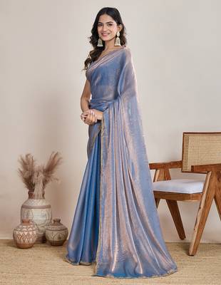 Light blue color fendy chiffon saree with running blouse 2