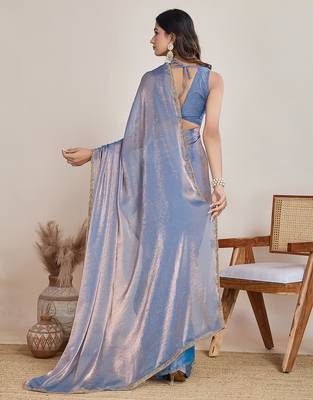 Light blue color fendy chiffon saree with running blouse 3