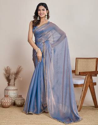 Light blue color fendy chiffon saree with running blouse 4