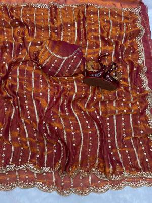 Brown Color Sequence Embroidery Work Space Silk Saree 1