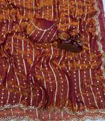 Brown Color Sequence Embroidery Work Space Silk Saree