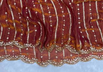Brown Color Sequence Embroidery Work Space Silk Saree 2