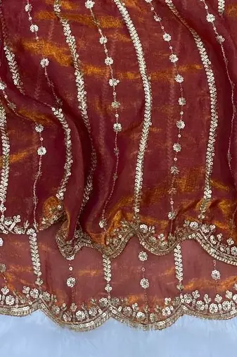 Brown Color Sequence Embroidery Work Space Silk Saree
