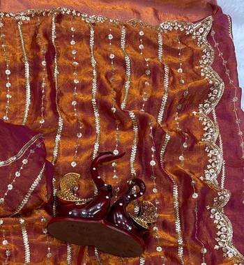 Brown Color Sequence Embroidery Work Space Silk Saree 3