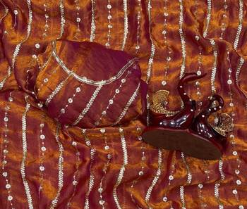 Brown Color Sequence Embroidery Work Space Silk Saree 4