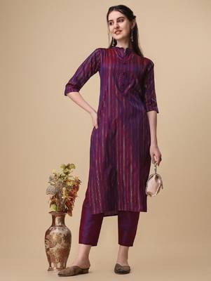 Wine color art silk blend mandarin neck kurti 1