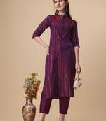 Wine color art silk mandarin neck kurti