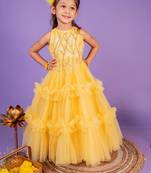 Yellow embroidered cotton gown
