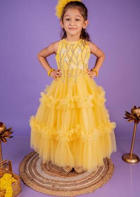 Yellow embroidered cotton gown 2