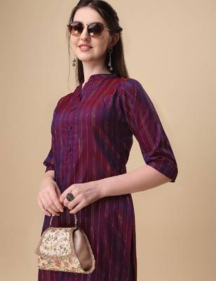 Wine color art silk blend mandarin neck kurti 2