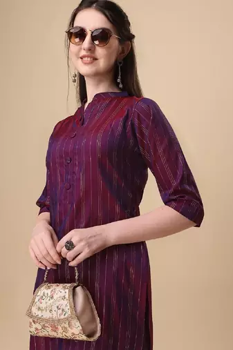 Wine color art silk blend mandarin neck kurti