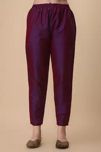 Wine color art silk blend mandarin neck kurti