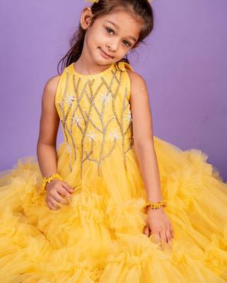 Yellow embroidered cotton gown 5