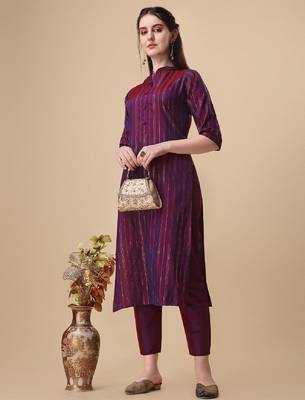 Wine color art silk blend mandarin neck kurti 5