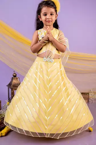 Yellow embroidered cotton lehenga