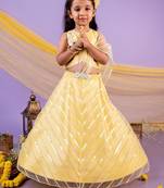 Yellow embroidered cotton lehenga