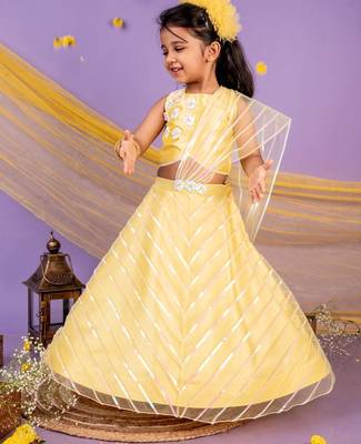 Yellow embroidered cotton lehenga 2