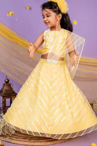 Yellow embroidered cotton lehenga