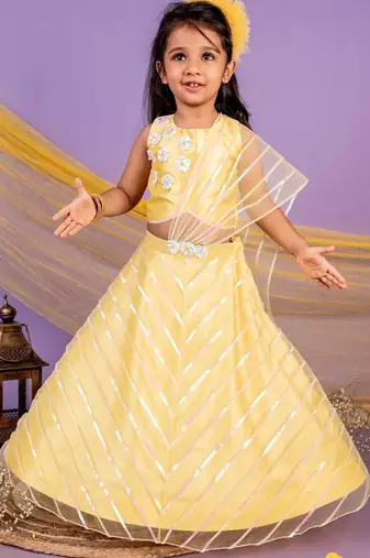 Yellow embroidered cotton lehenga