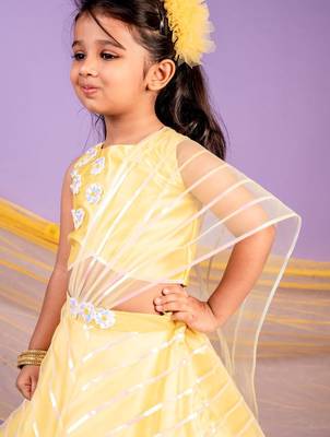 Yellow embroidered cotton lehenga 5