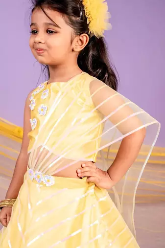 Yellow embroidered cotton lehenga