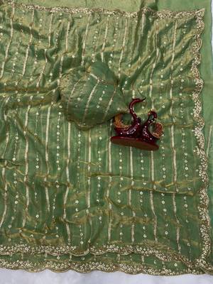 Green Color Sequence Embroidery Work Space Silk Saree 1