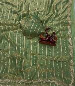 Green Color Sequence Embroidery Work Space Silk Saree