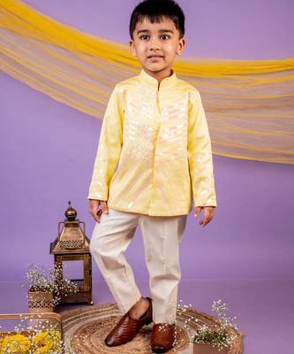 Yellow plain cotton bandhgala 1