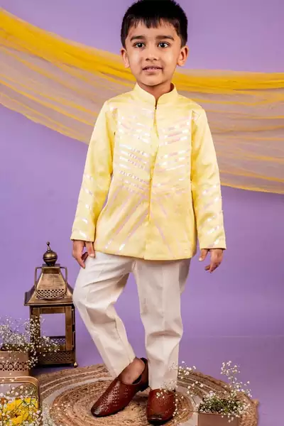 Yellow plain cotton bandhgala