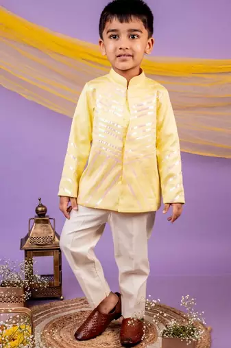 Yellow plain cotton bandhgala