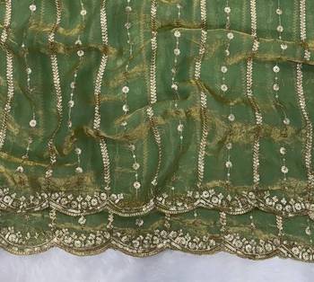 Green Color Sequence Embroidery Work Space Silk Saree 2