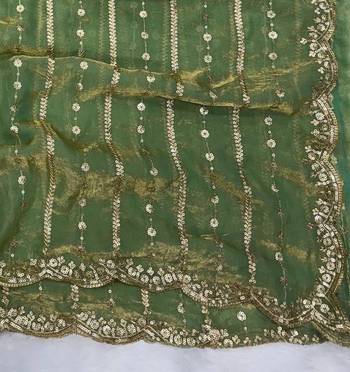 Green Color Sequence Embroidery Work Space Silk Saree 3
