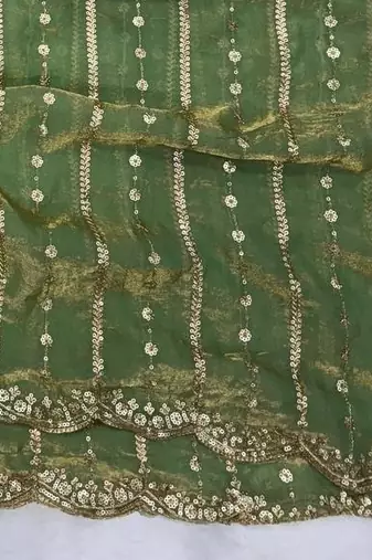 Green Color Sequence Embroidery Work Space Silk Saree