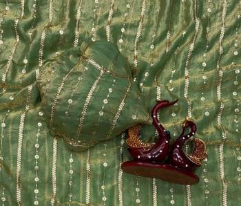 Green Color Sequence Embroidery Work Space Silk Saree 4