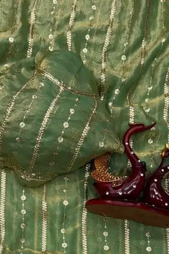 Green Color Sequence Embroidery Work Space Silk Saree