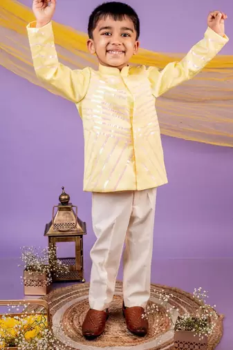 Yellow plain cotton bandhgala