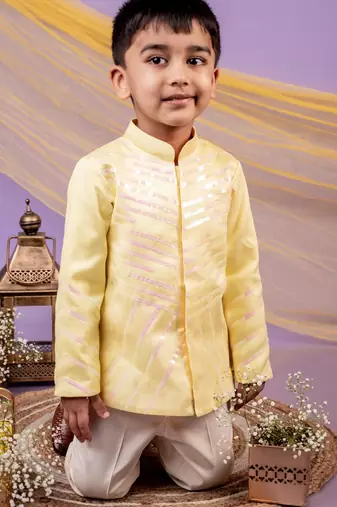 Yellow plain cotton bandhgala