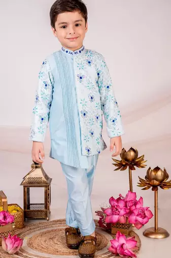 Blue embroidered cotton bandhgala