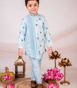 Blue embroidered cotton bandhgala