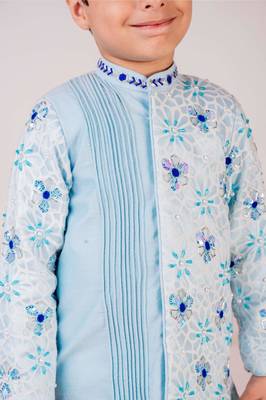 Blue embroidered cotton bandhgala 2