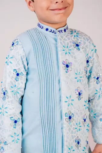 Blue embroidered cotton bandhgala