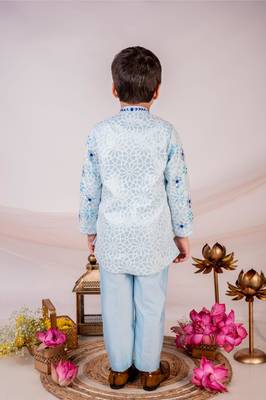 Blue embroidered cotton bandhgala 3