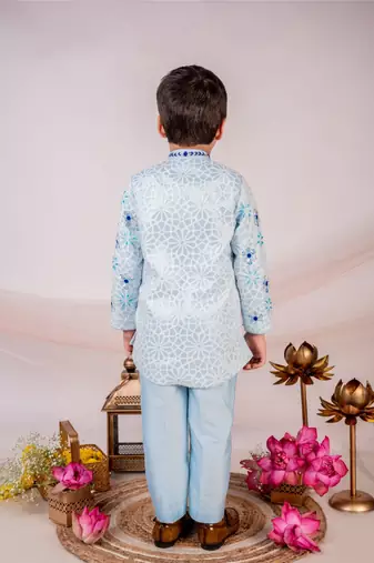 Blue embroidered cotton bandhgala