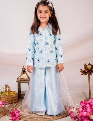 Blue embroidered cotton sharara 1