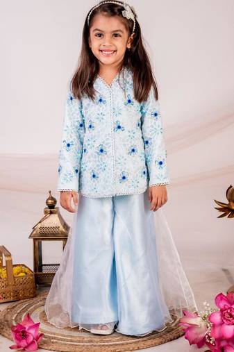 Blue embroidered cotton sharara