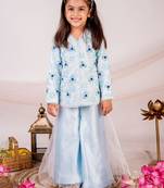 Blue embroidered cotton sharara