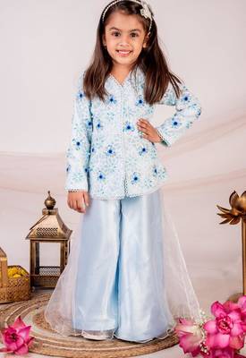 Blue embroidered cotton sharara 2