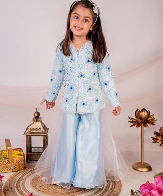 Blue embroidered cotton sharara 4