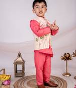 Orange embroidered cotton nehru jacket set