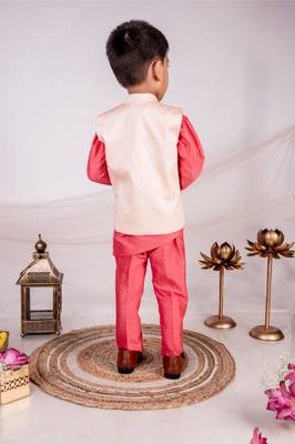 Orange embroidered cotton nehru jacket set 2